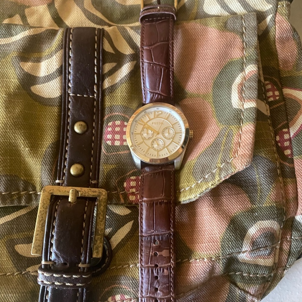 Brown Leather Ladies Bag and Watch Fossil - Picture 1 of 7